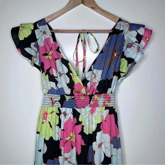 ModCloth Black Honolulu Floral Vamped Up Vagabond Maxi Dress Size Small - Picture 6 of 11
